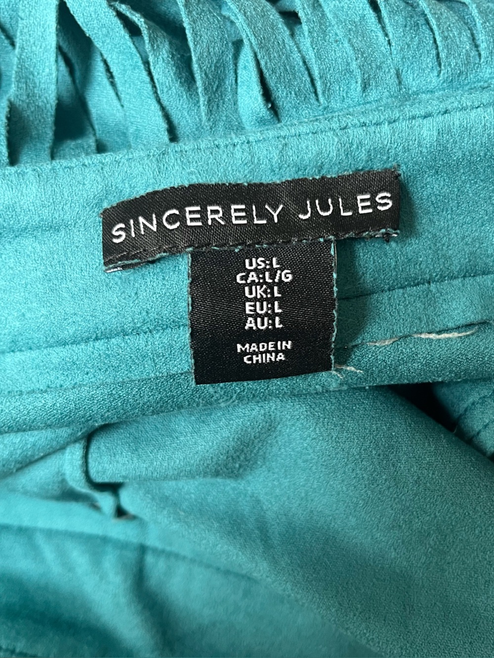 Western Style Sincerely Jules Teal Fringe Mini Skirt - size large - Picture 3 of 8